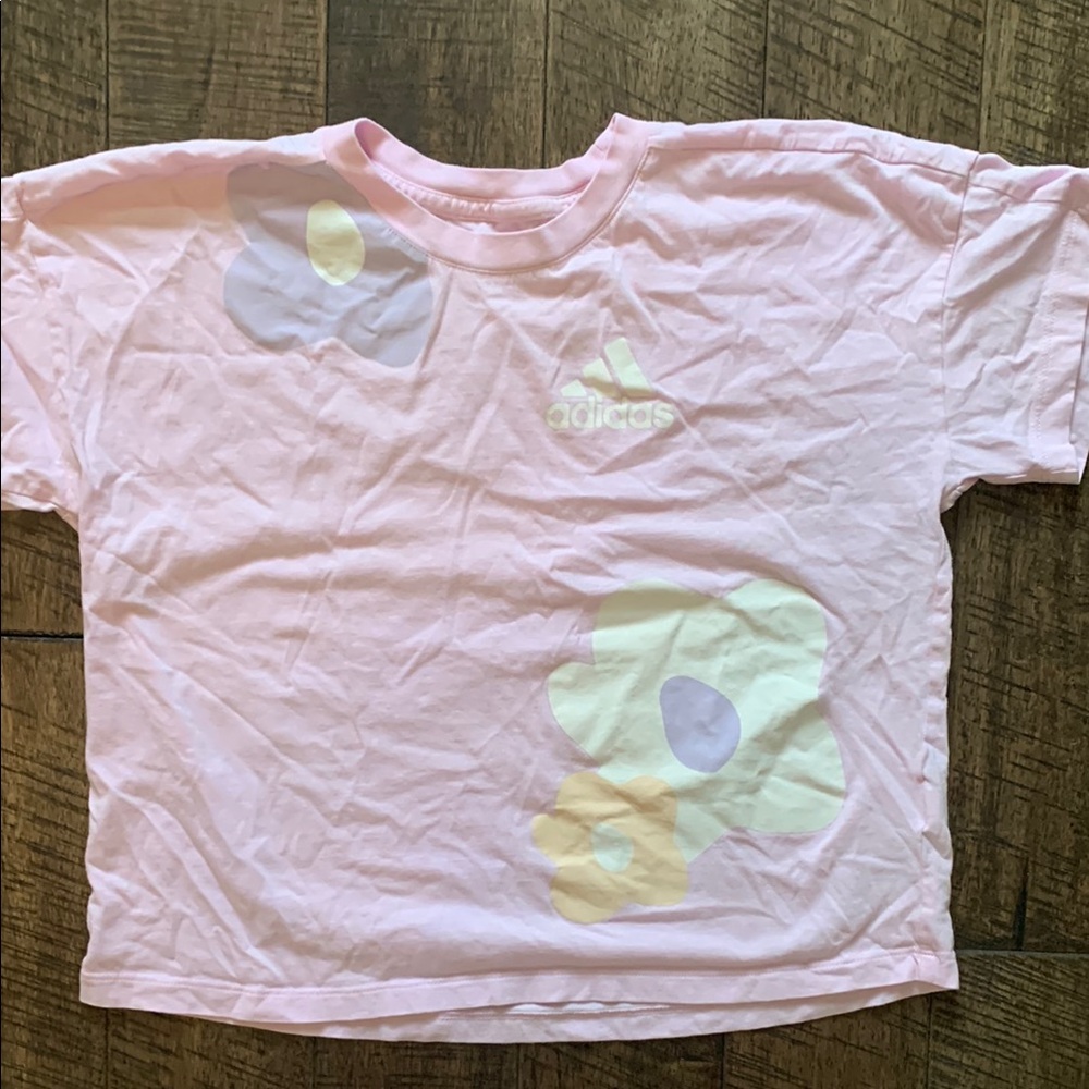 Adidas Pink and White Short Sleeve Tee